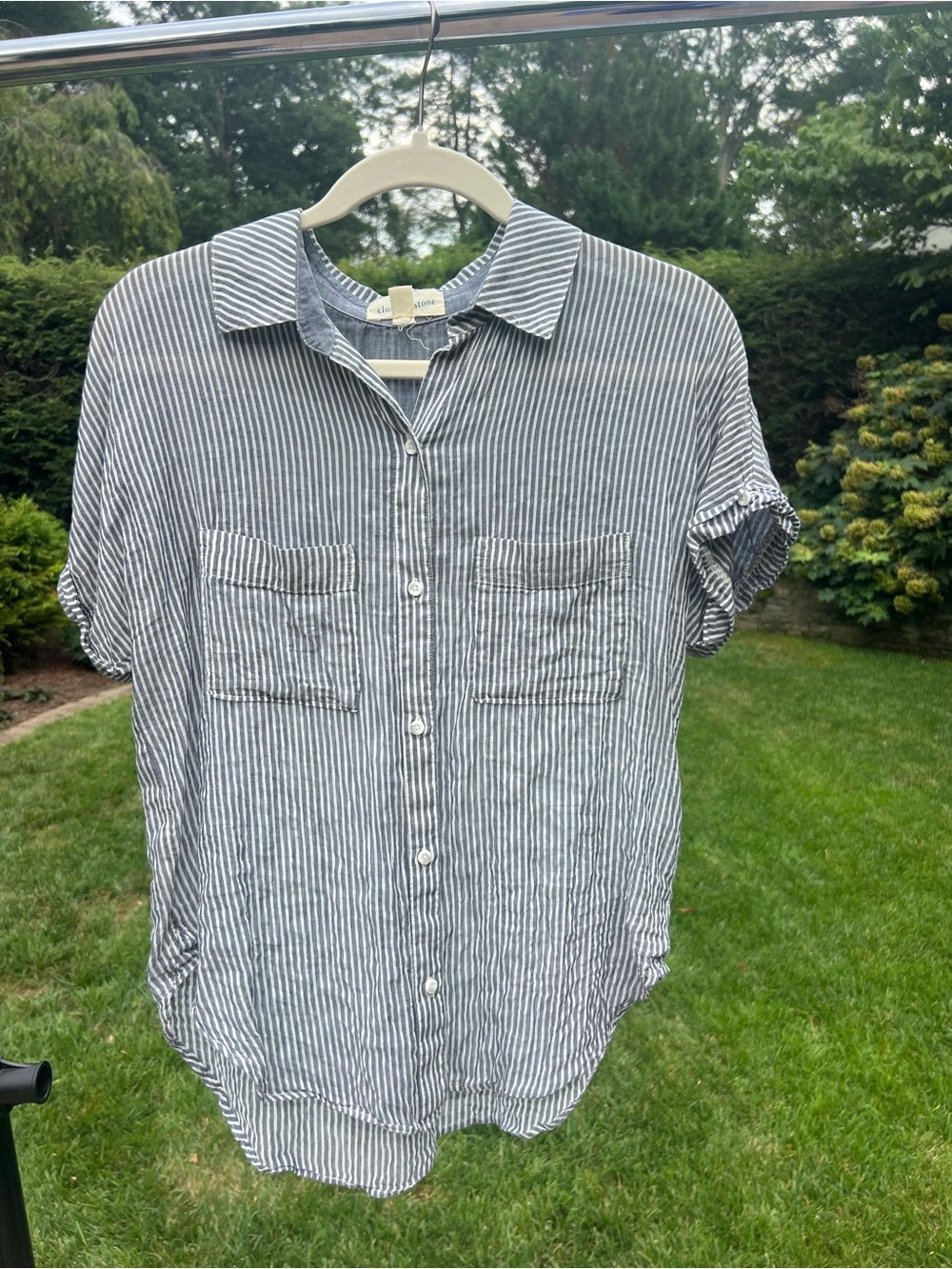 cloth & stone Navy and White Striped Short-Sleeve Button-Up Shirt